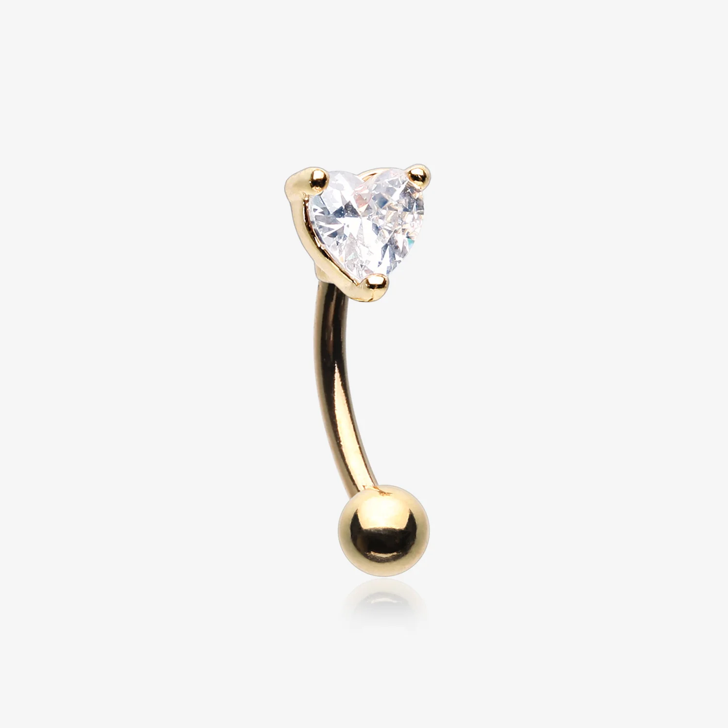 Golden Heart Gem Sparkle Prong Curved Barbell