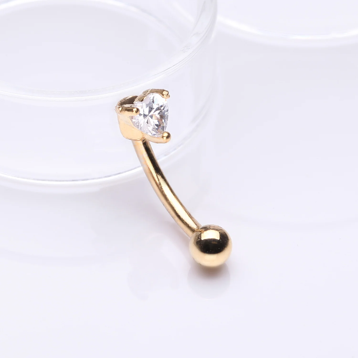 Golden Heart Gem Sparkle Prong Curved Barbell - Image 2
