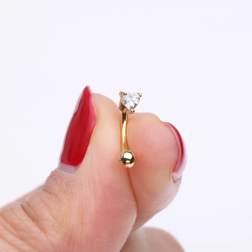 Golden Heart Gem Sparkle Prong Curved Barbell - Image 3