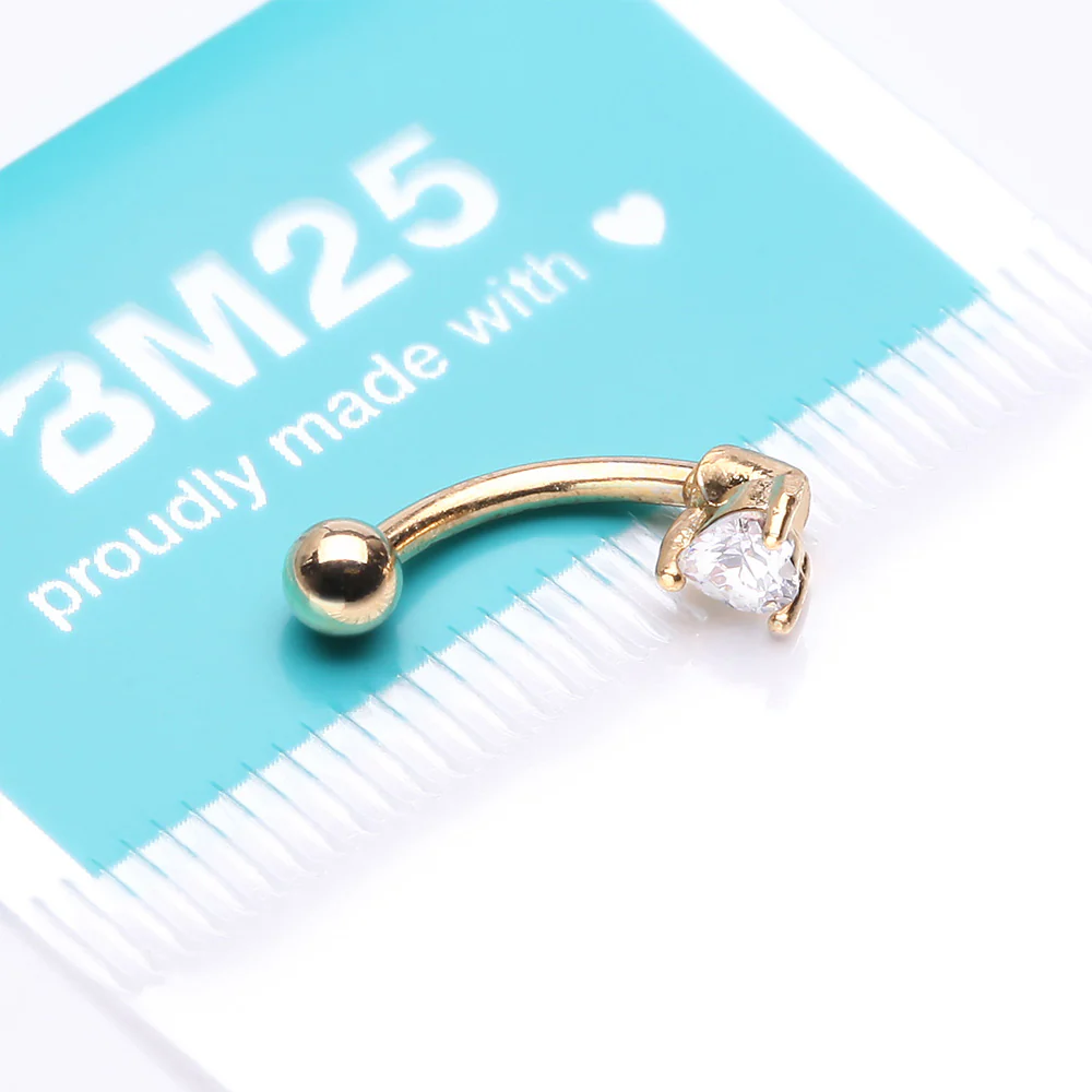 Golden Heart Gem Sparkle Prong Curved Barbell - Image 4