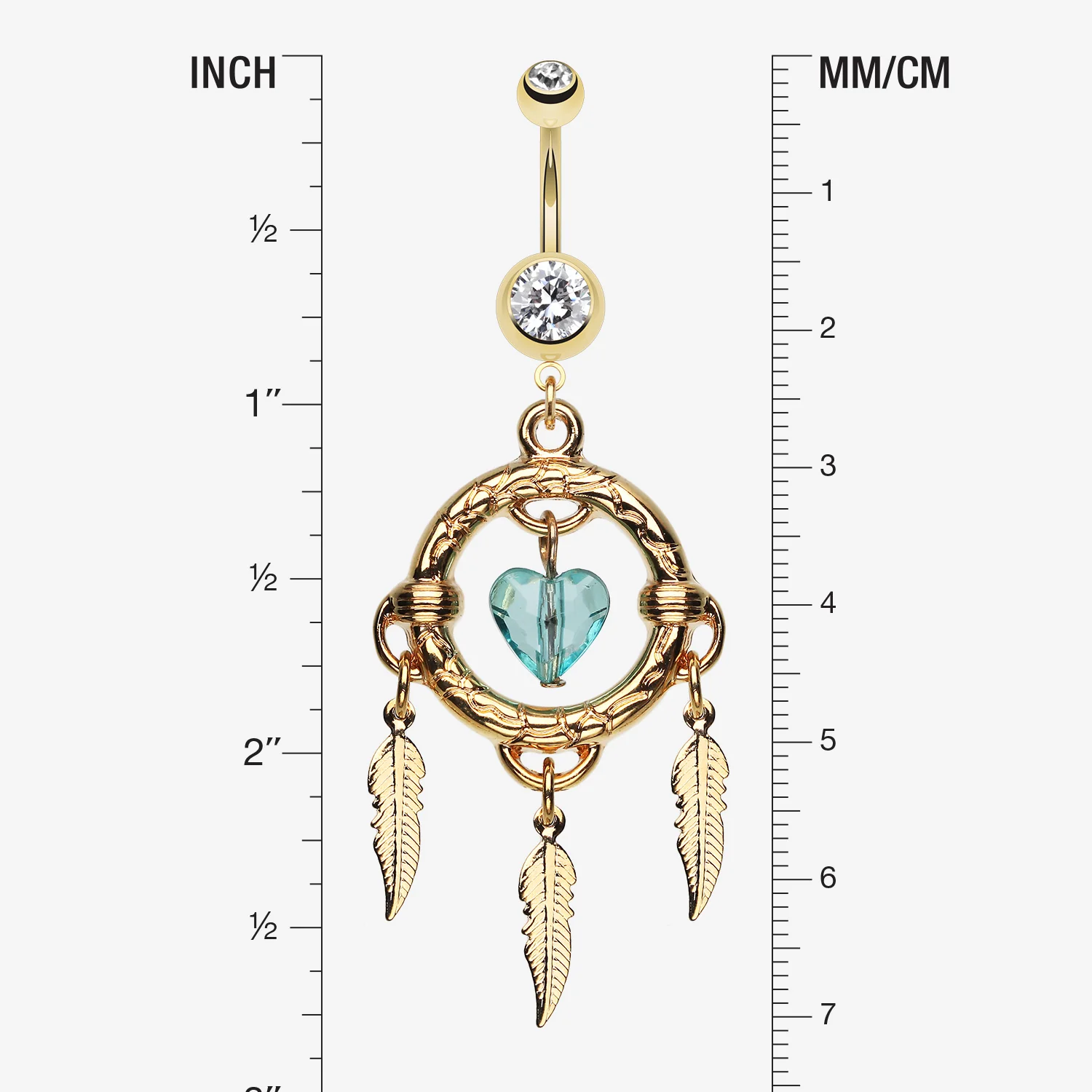 Golden Heart Hoop Dream Catcher Belly Ring - Image 2