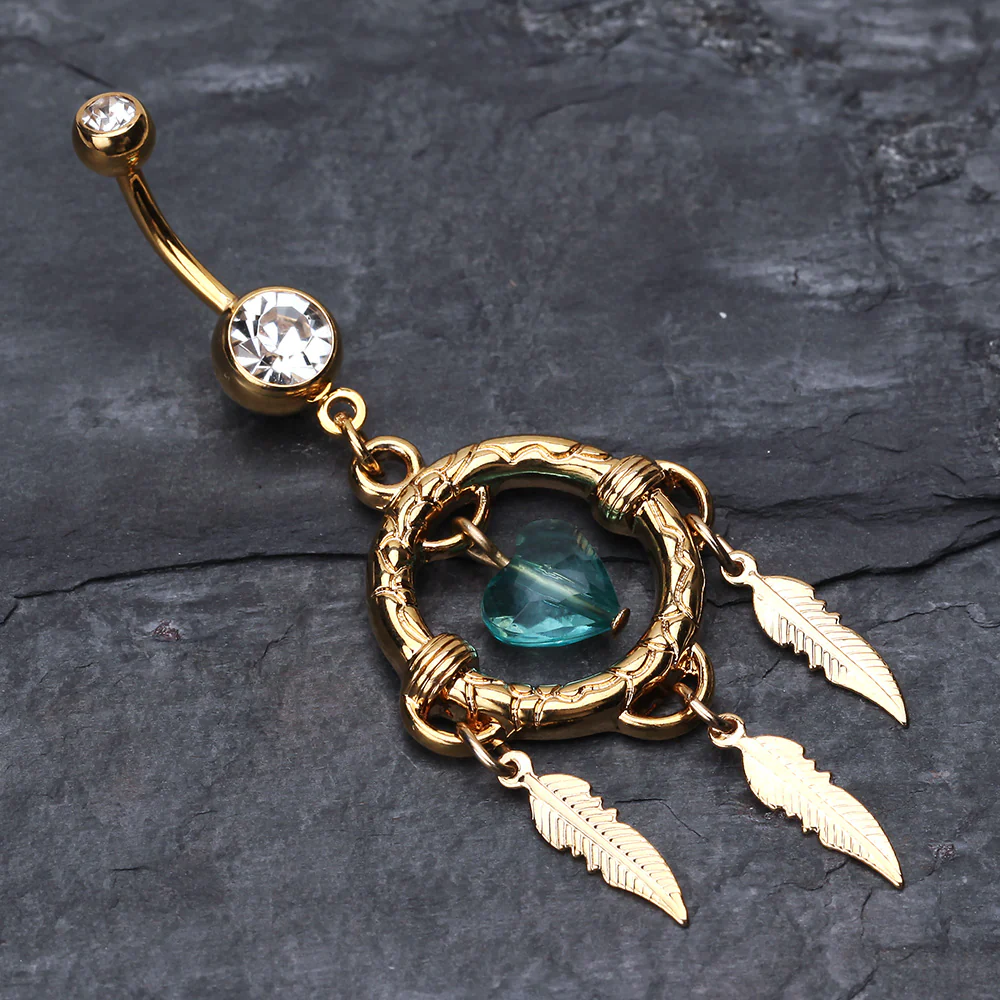 Golden Heart Hoop Dream Catcher Belly Ring - Image 3