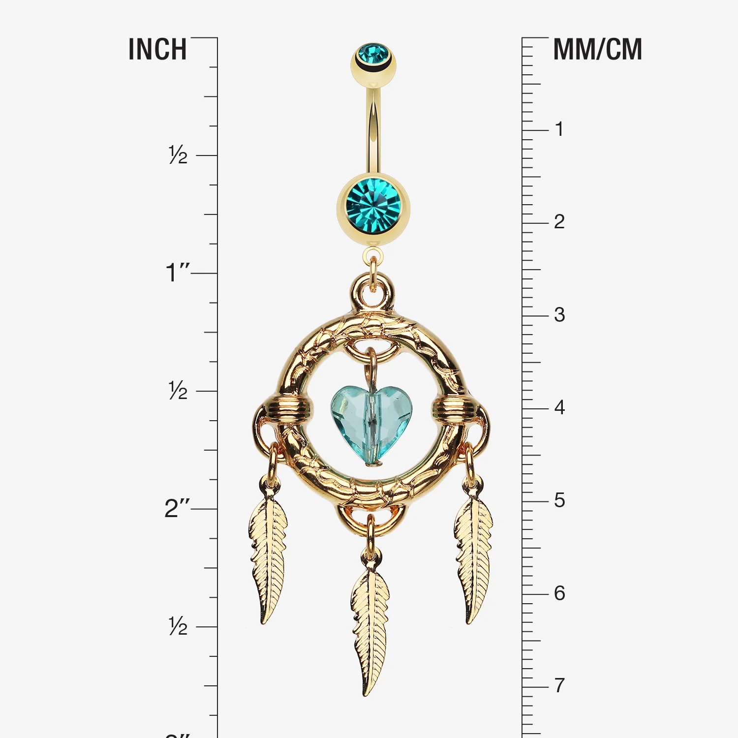 Golden Heart Hoop Dream Catcher Belly Ring - Image 2