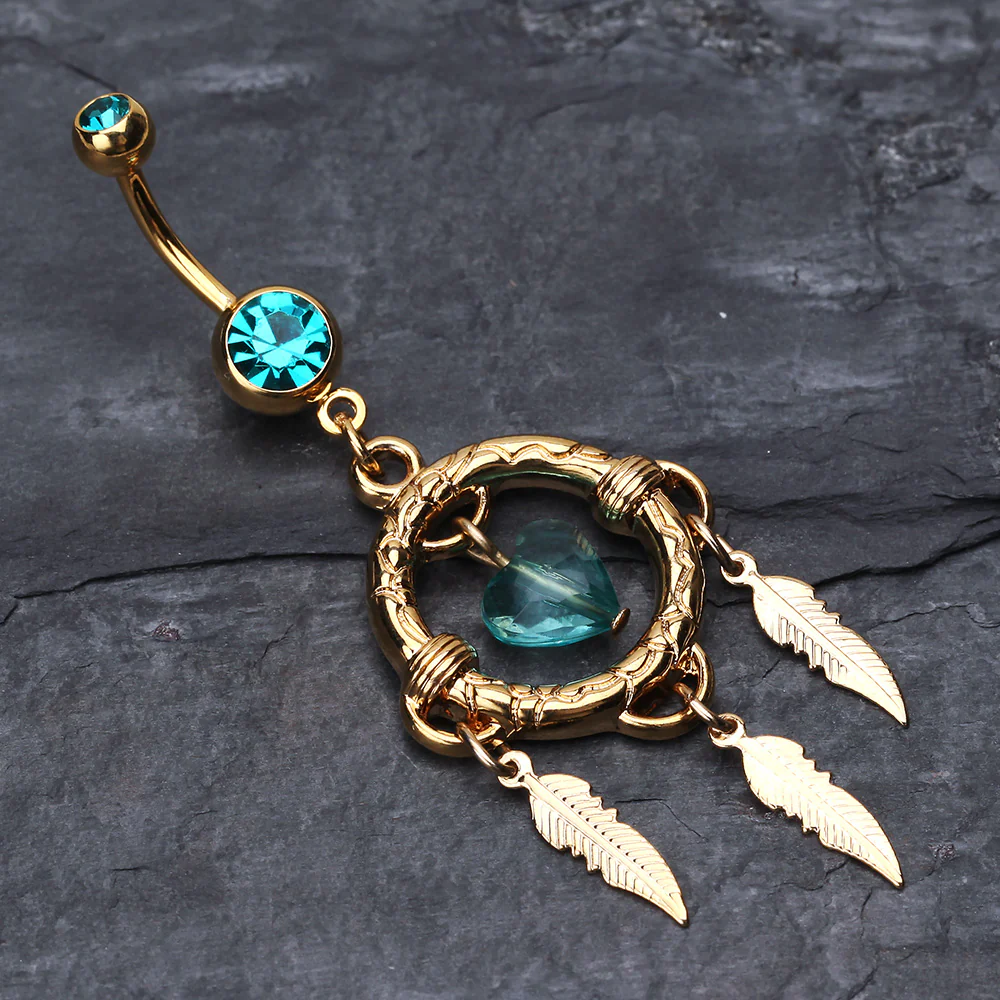 Golden Heart Hoop Dream Catcher Belly Ring - Image 3