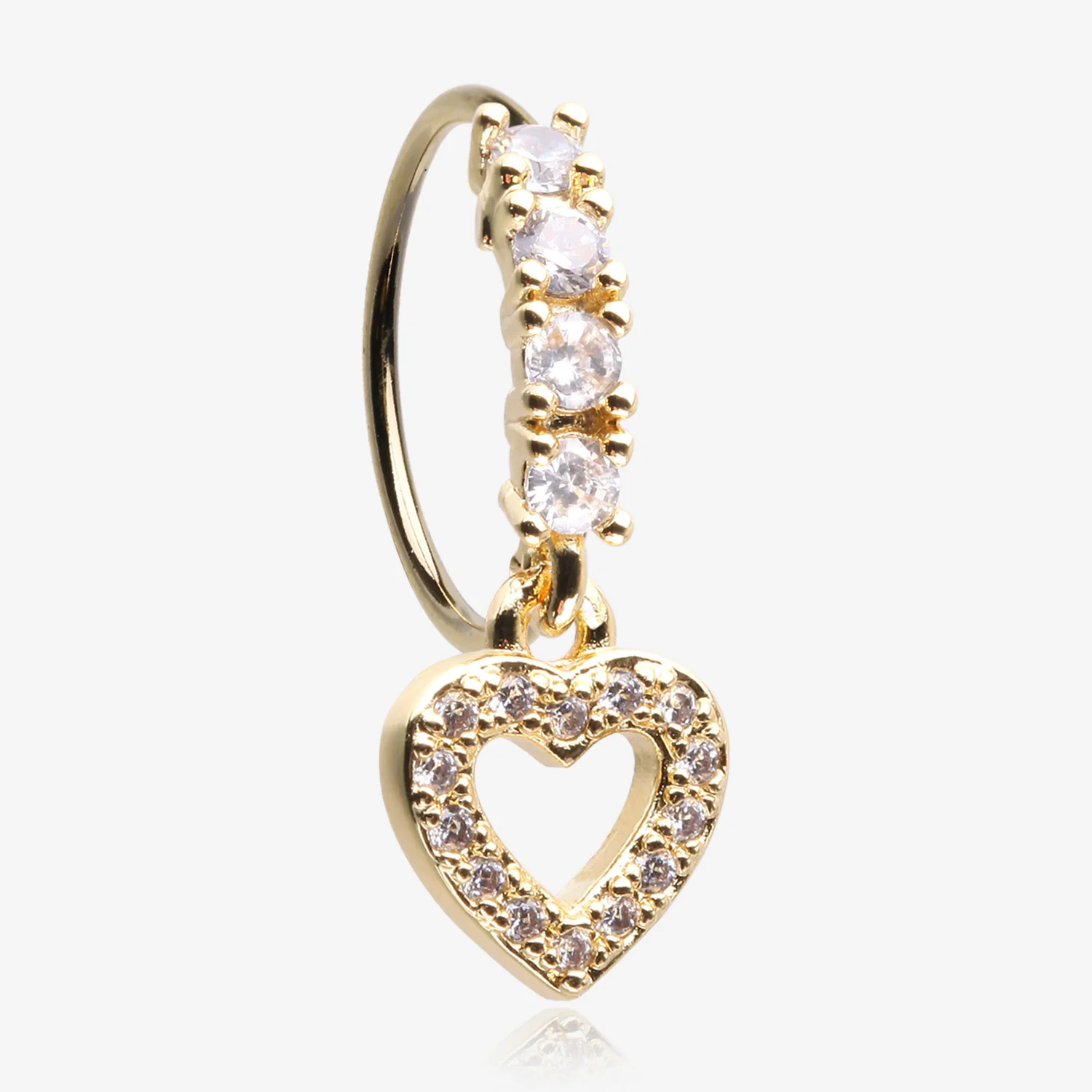 Golden Heart Loop Sparkle Dangle Multi-Gem Lined Bendable Hoop Ring