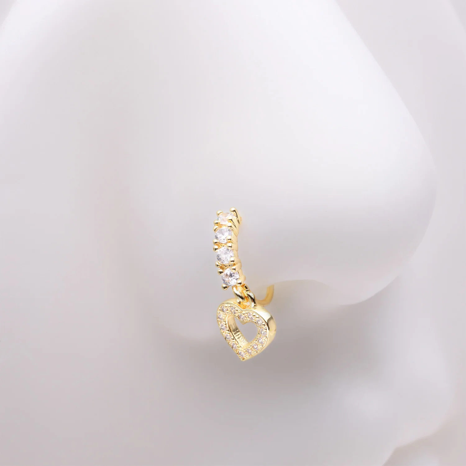 Golden Heart Loop Sparkle Dangle Multi-Gem Lined Bendable Hoop Ring - Image 2