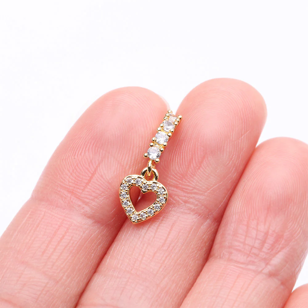 Golden Heart Loop Sparkle Dangle Multi-Gem Lined Bendable Hoop Ring - Image 3