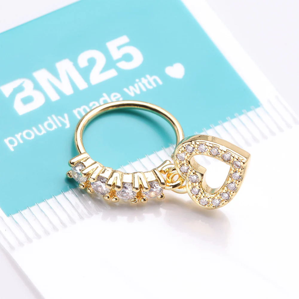 Golden Heart Loop Sparkle Dangle Multi-Gem Lined Bendable Hoop Ring - Image 4