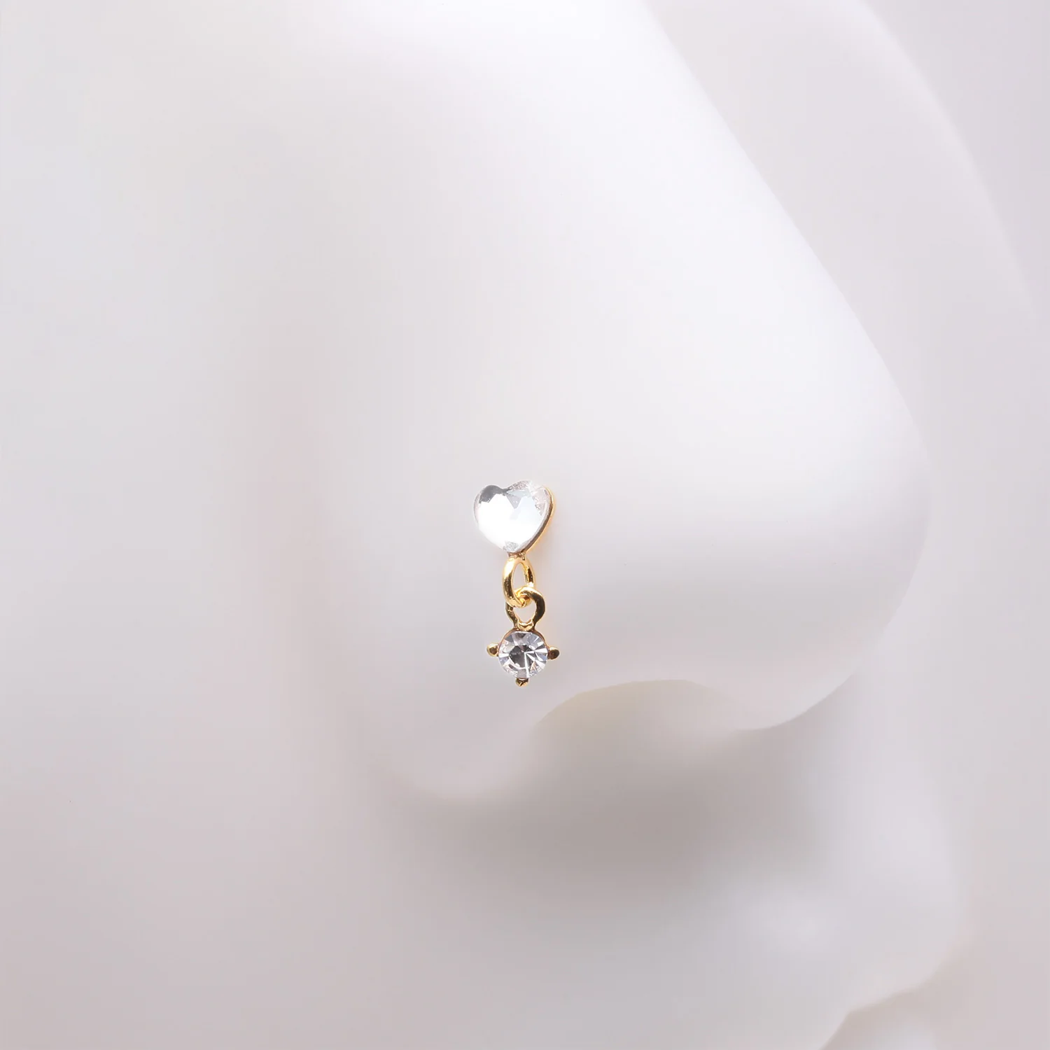 Golden Heart Sparkle Prong Dangle Nose Stud Ring - Image 2