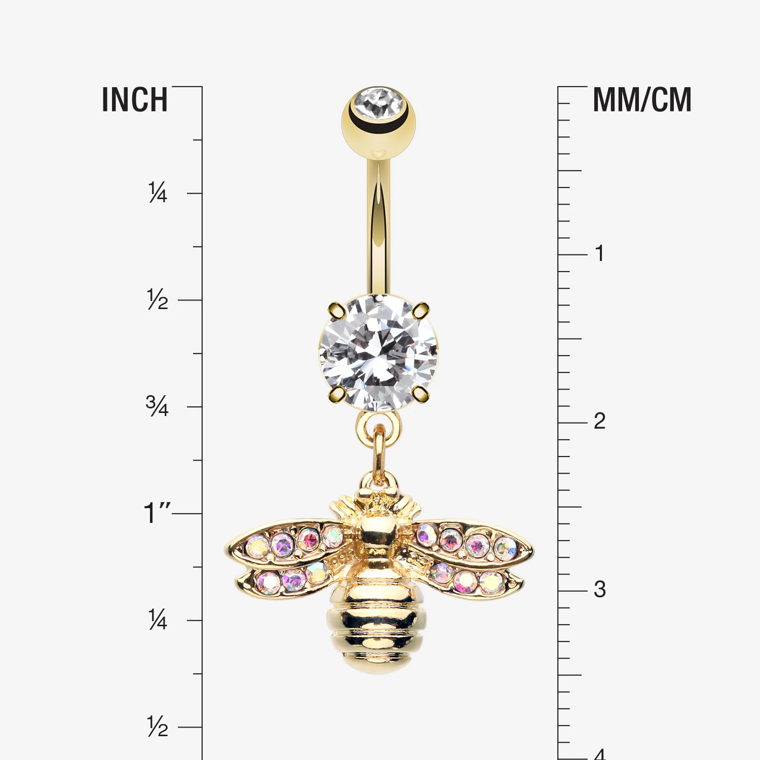 Golden Honey Bee Sparkle Dangle Belly Button Ring - Image 2