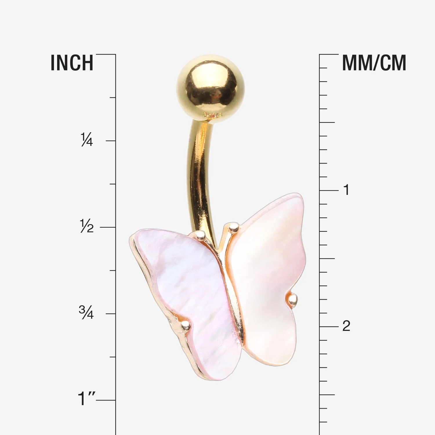 Golden Iridescent Natural Shell Butterfly Belly Button Ring - Image 2