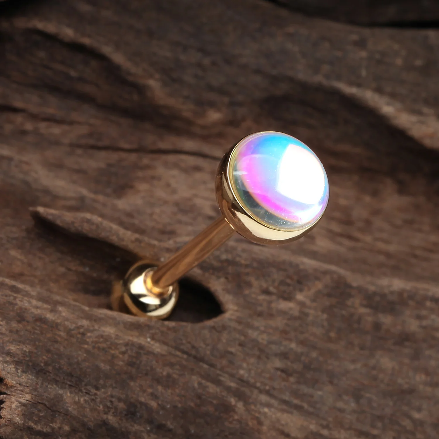 Golden Iridescent Revo Barbell Tongue Ring - Image 2