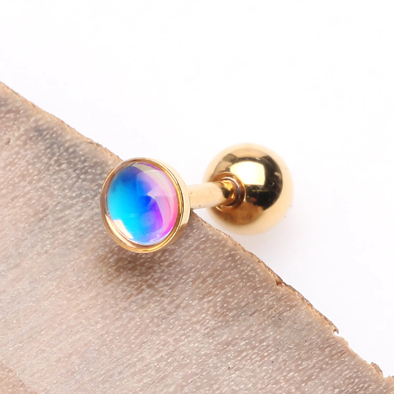 Golden Iridescent Revo Sparkle Cartilage Tragus Barbell - Image 2
