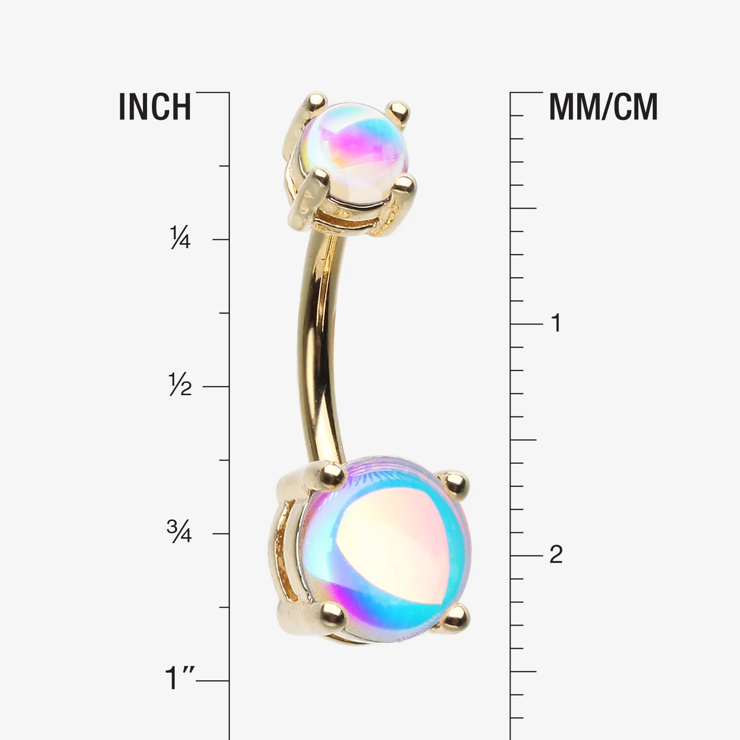 Golden Iridescent Revo Sparkle Prong Set Belly Button Ring - Image 2