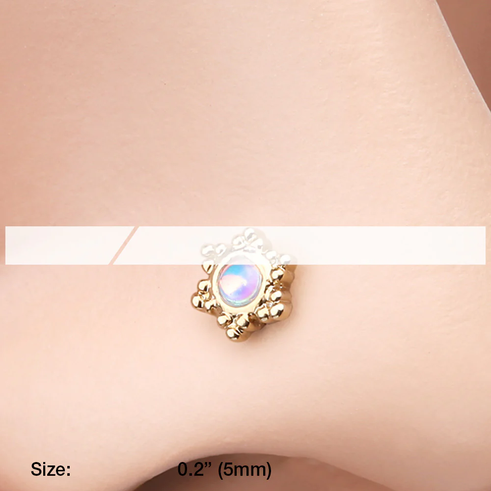 Golden Iridescent Snowflake Sparkle L-Shaped Nose Ring - Image 3