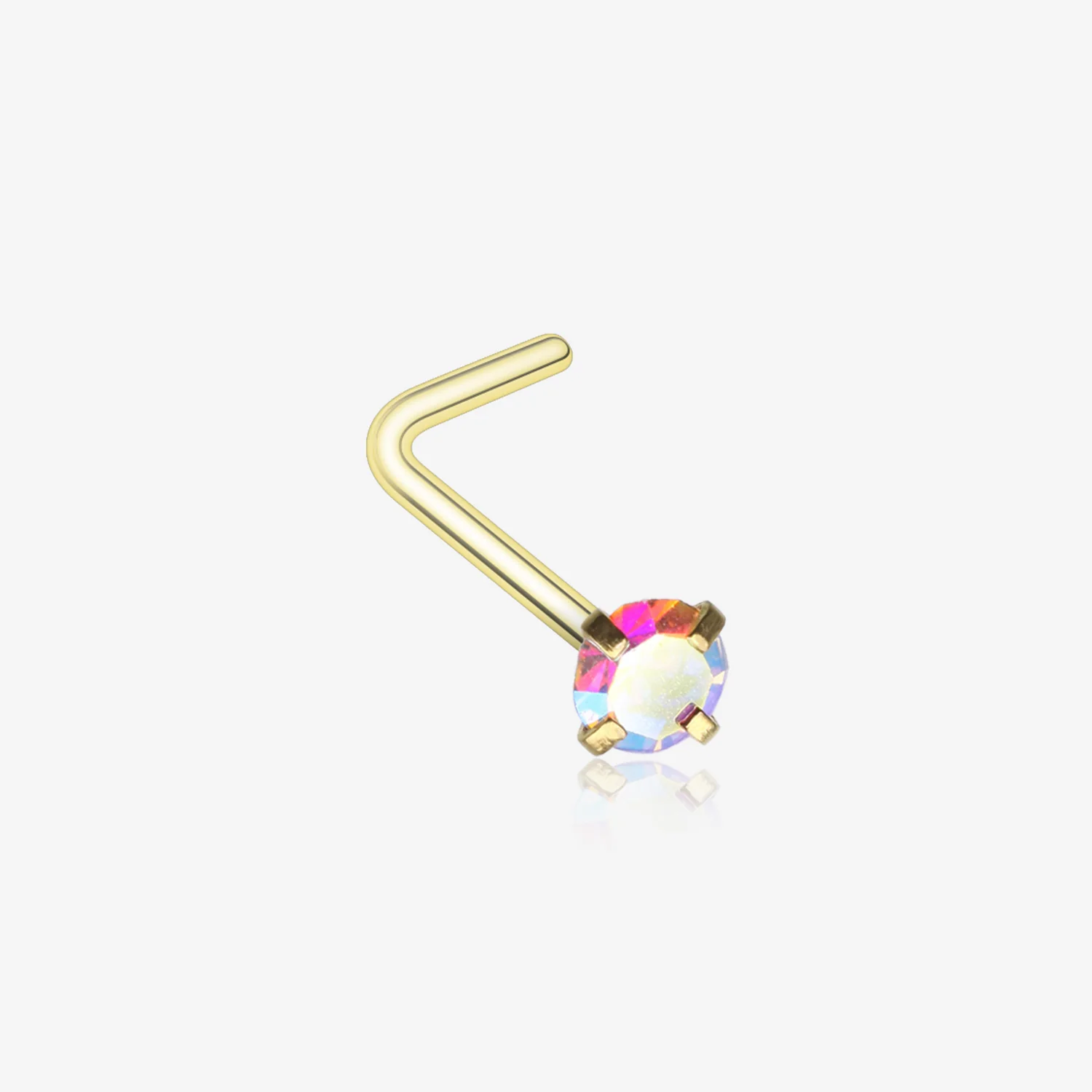Golden Iridescent Sparkle Gem Prong Set L-Shaped Nose Ring