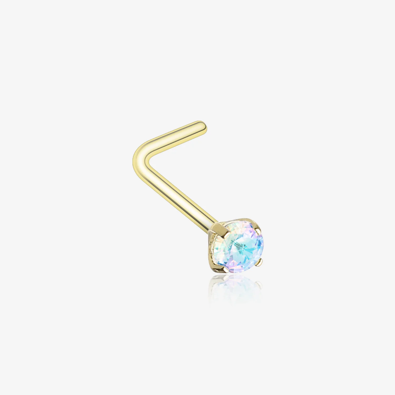 Golden Iridescent Sparkle Gem Prong Set L-Shaped Nose Ring
