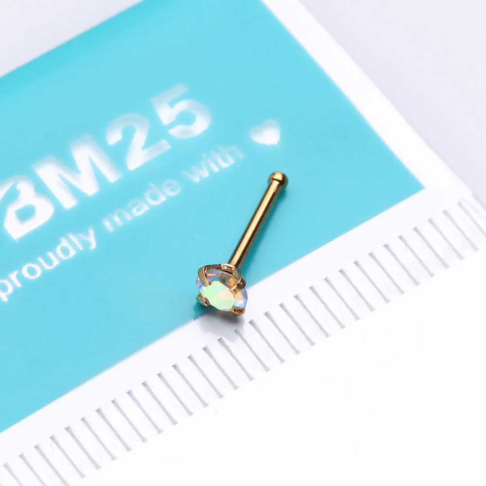 Golden Iridescent Sparkle Gem Prong Set Nose Stud Ring - Image 3