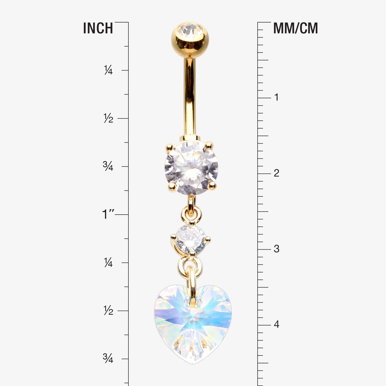 Golden Iridescent Sparkle Heart Lumi Belly Button Ring - Image 2