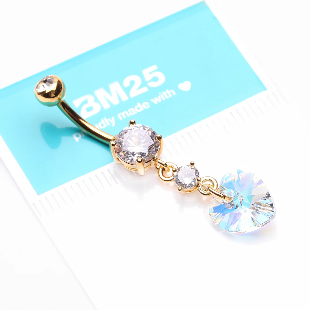 Golden Iridescent Sparkle Heart Lumi Belly Button Ring - Image 4