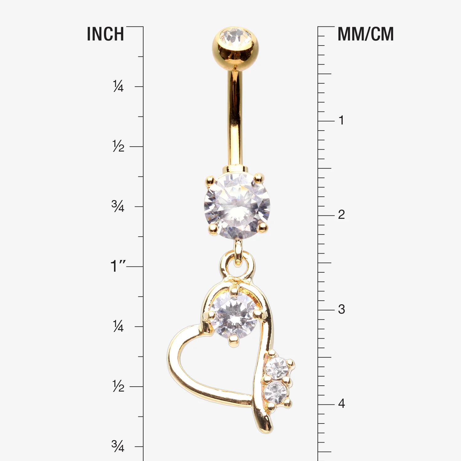Golden Journey Heart Curvature Sparkles Belly Button Ring - Image 2