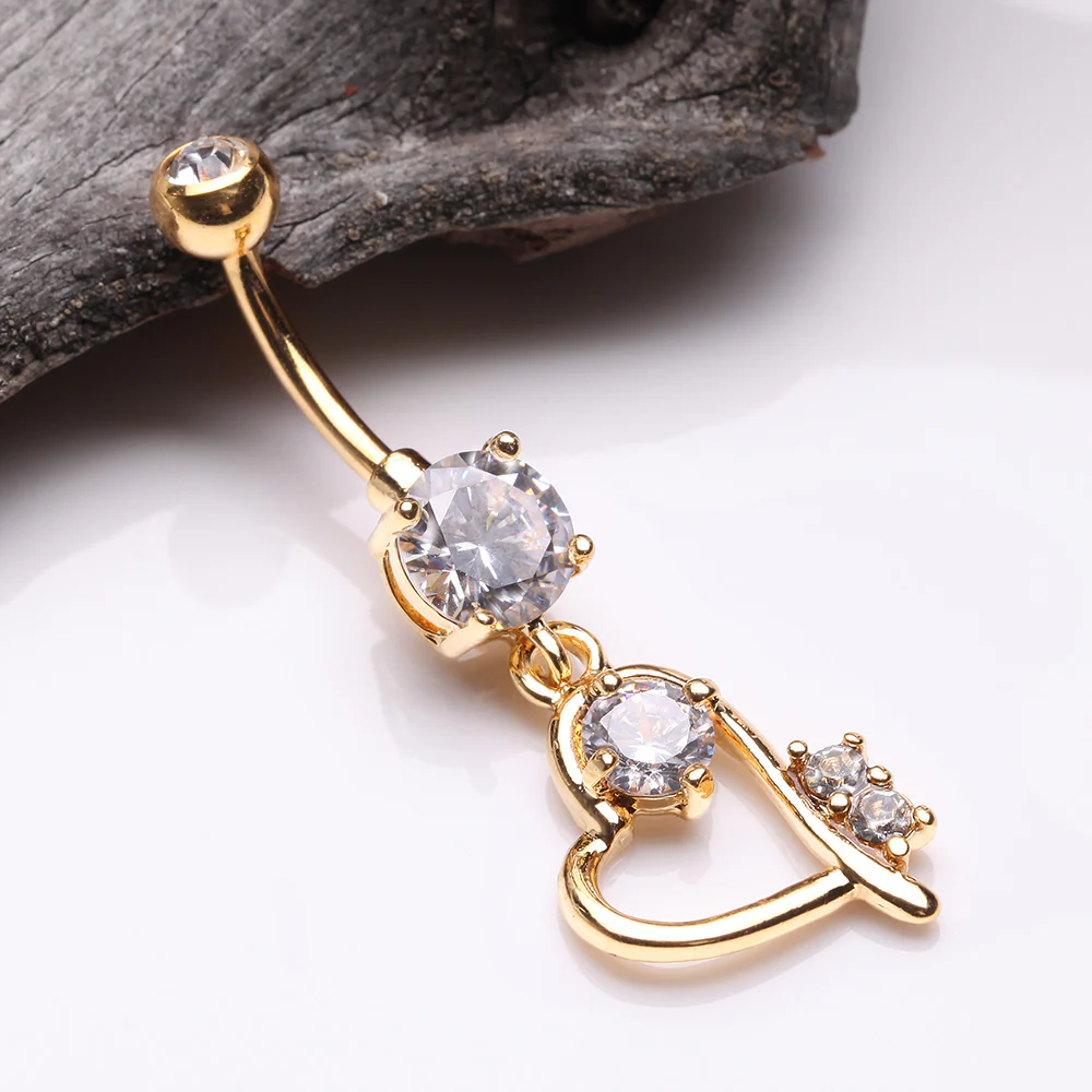 Golden Journey Heart Curvature Sparkles Belly Button Ring - Image 3