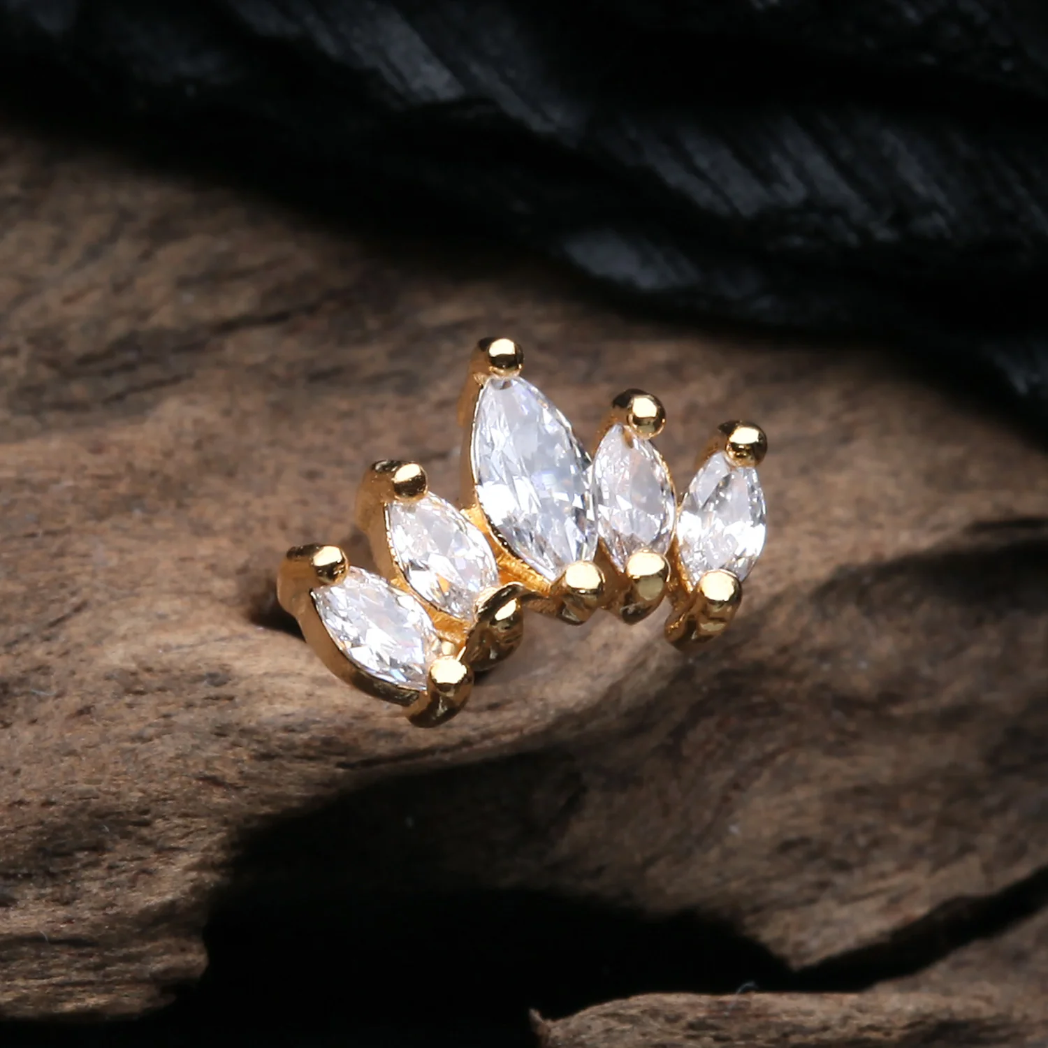 Golden Journey Marquise Sparkle Cartilage Tragus Stud Barbell Earring - Image 2