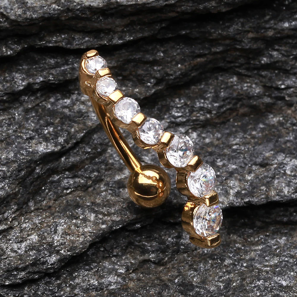 Golden Journey Sparkle Reverse Belly Button Ring - Image 3