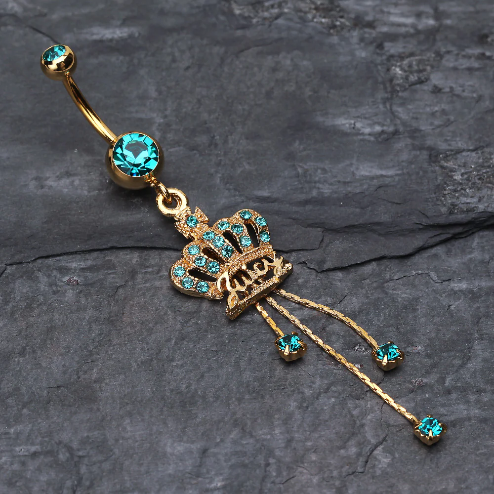 Golden Juicy Crown Sparkle Belly Ring - Image 3