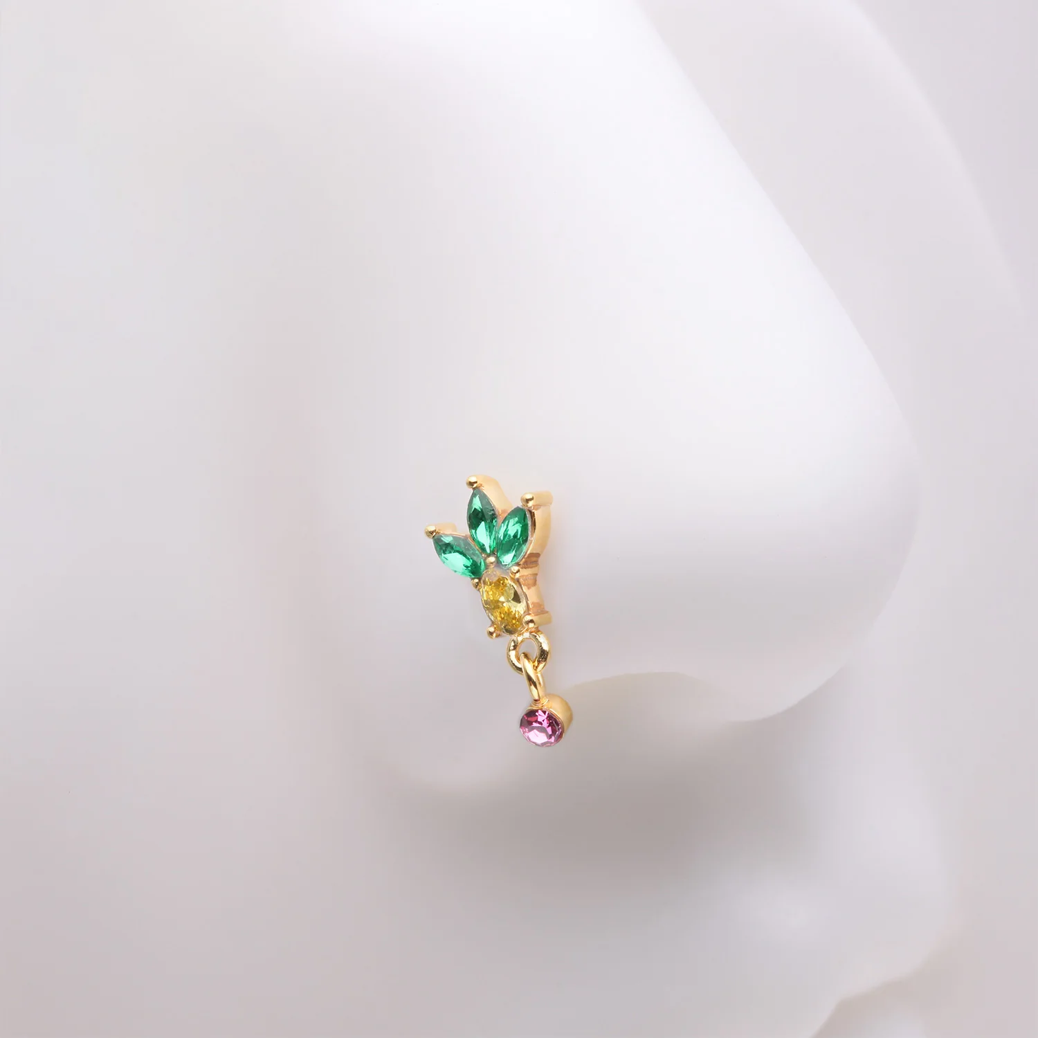 Golden Juicy Pineapple Sparkle L-Shaped Nose Ring - Image 2
