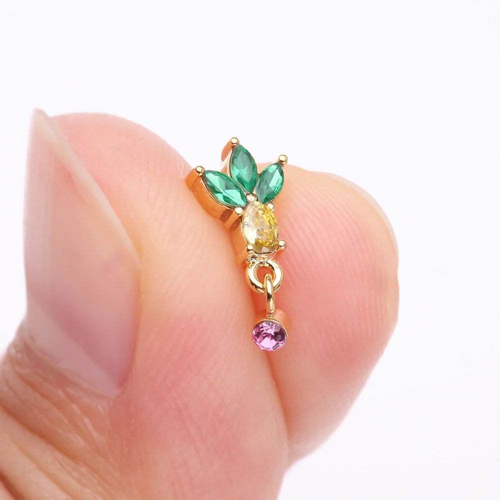 Golden Juicy Pineapple Sparkle L-Shaped Nose Ring - Image 3