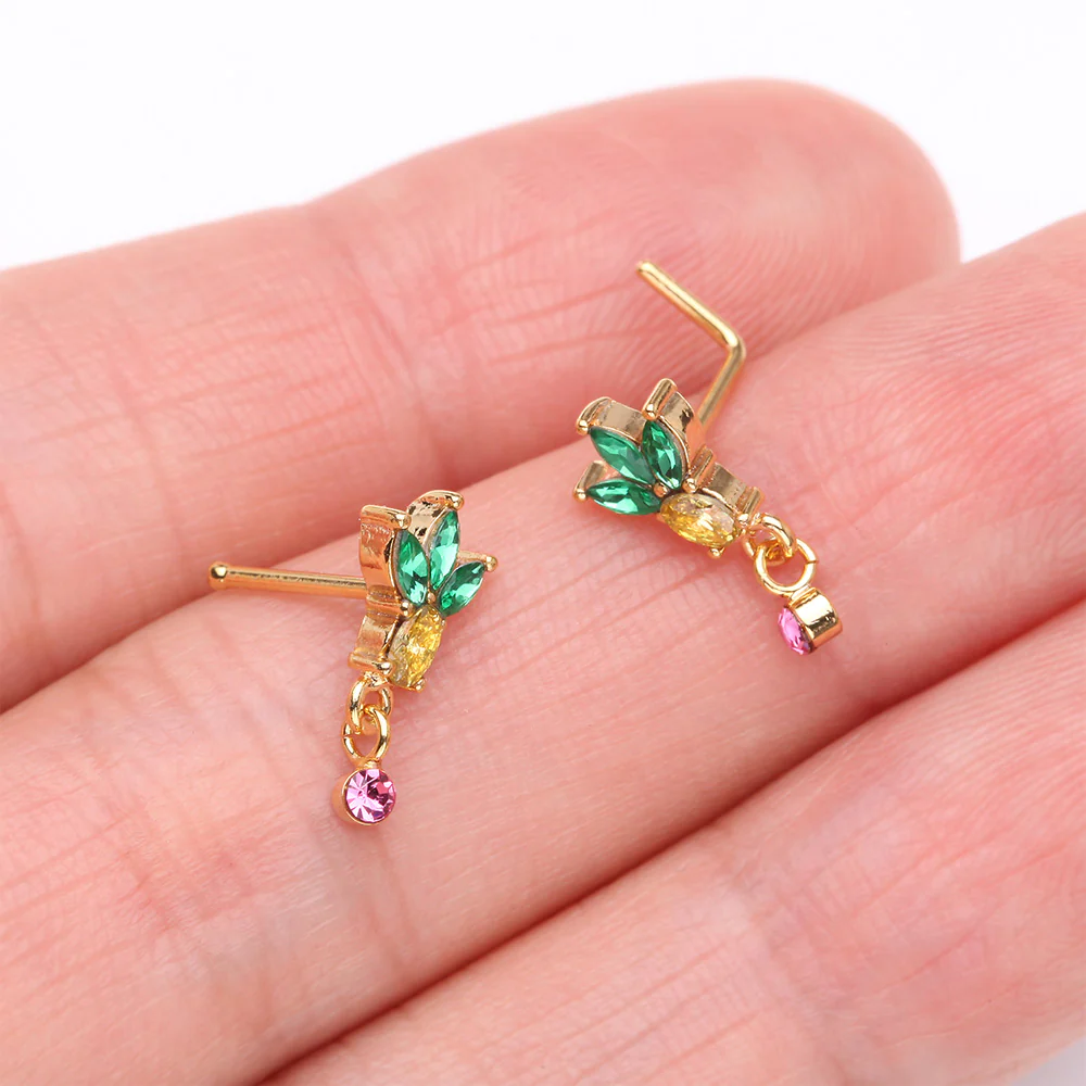 Golden Juicy Pineapple Sparkle Nose Stud Ring - Image 4