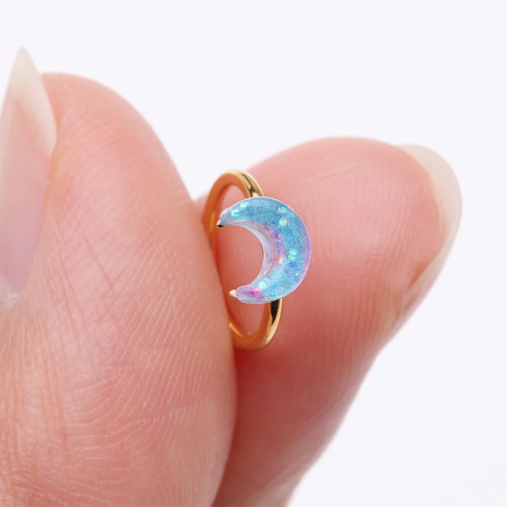 Golden Kawaii Pop Blurple Moon Glitter Bendable Hoop Ring - Image 3