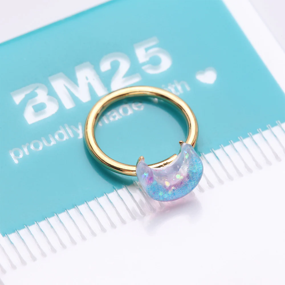 Golden Kawaii Pop Blurple Moon Glitter Bendable Hoop Ring - Image 4
