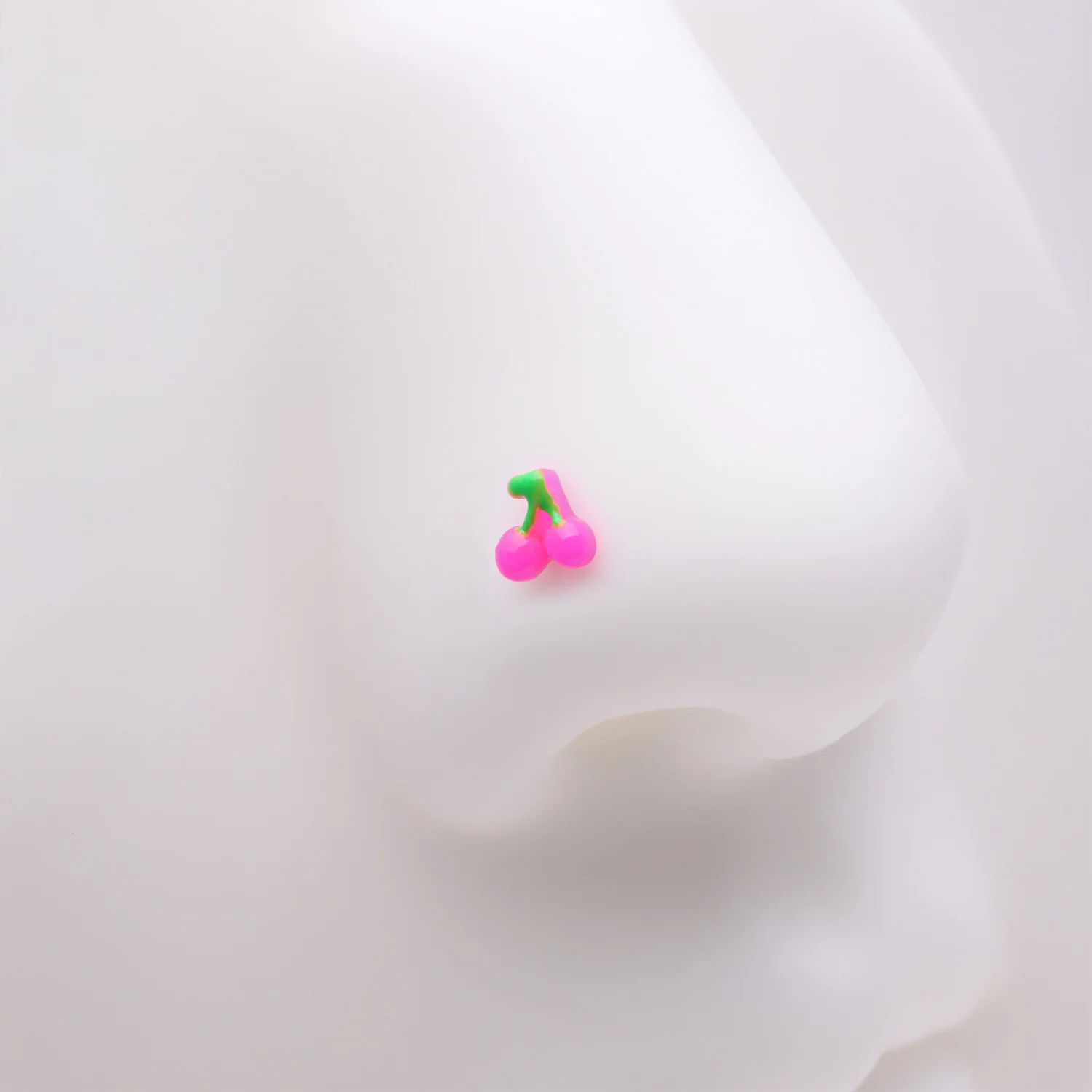 Golden Kawaii Pop Juicy Pink Cherry L-Shaped Nose Ring - Image 2