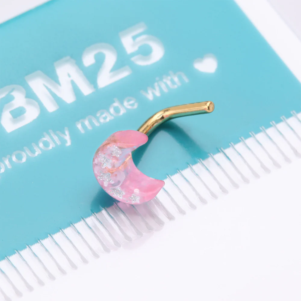 Golden Kawaii Pop Moon Glitter Sparkle L-Shaped Nose Ring - Image 5
