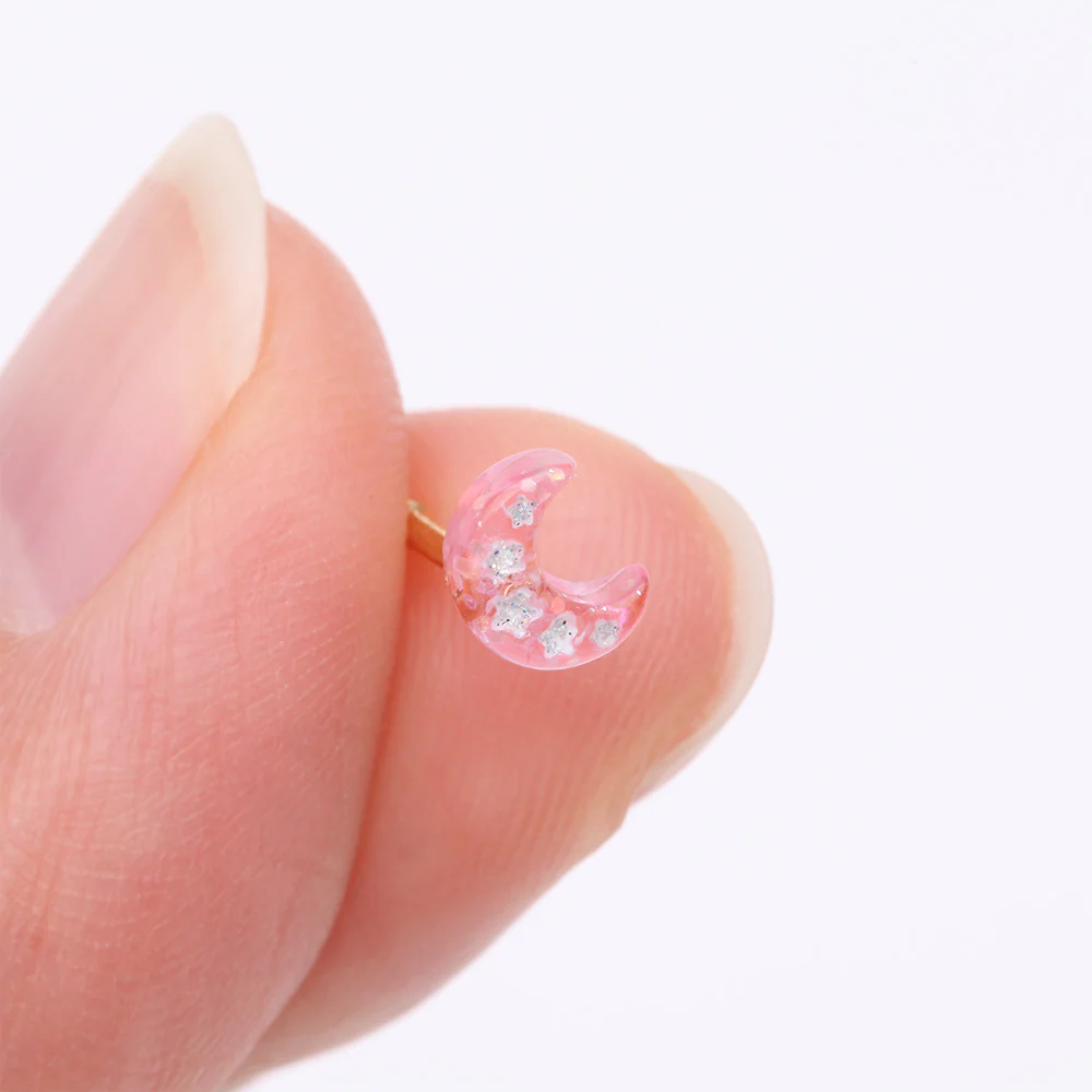 Golden Kawaii Pop Moon Glitter Sparkle Nose Stud Ring - Image 3