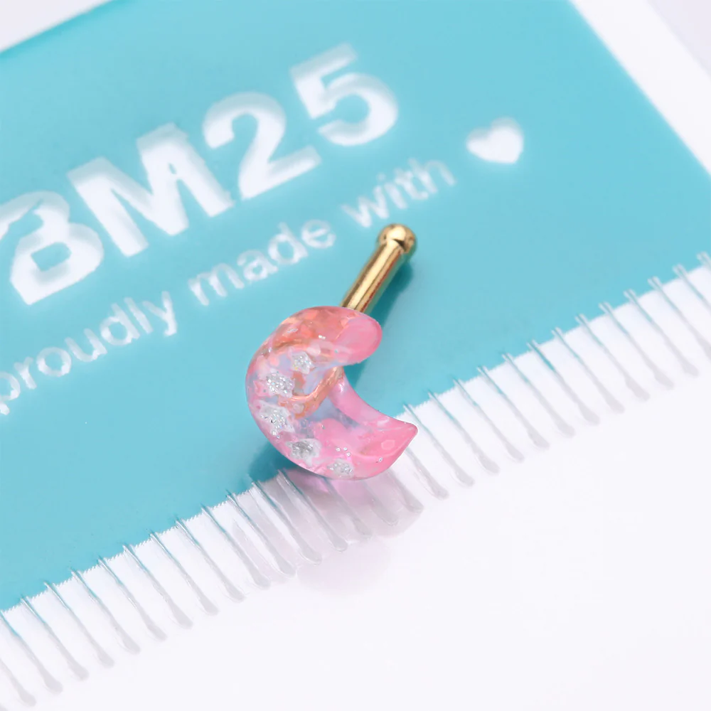 Golden Kawaii Pop Moon Glitter Sparkle Nose Stud Ring - Image 5