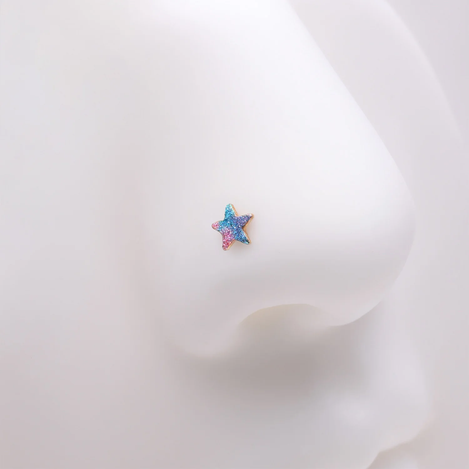 Golden Kawaii Pop Star Iridescent Sparkle L-Shaped Nose Ring - Image 2