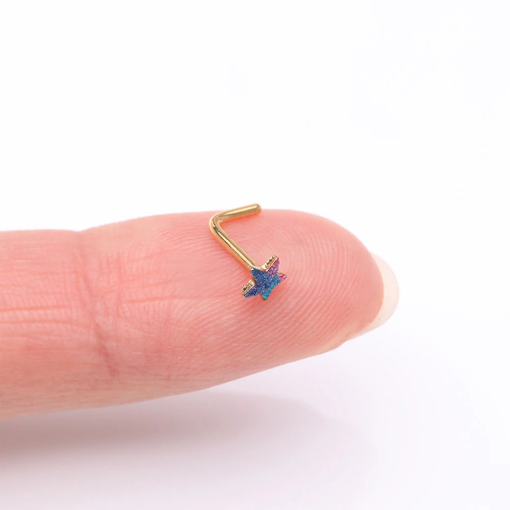 Golden Kawaii Pop Star Iridescent Sparkle L-Shaped Nose Ring - Image 3