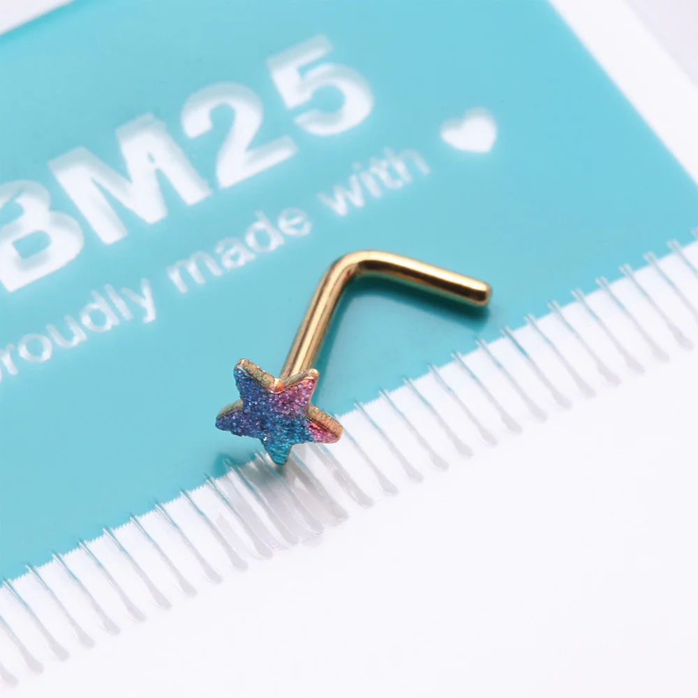 Golden Kawaii Pop Star Iridescent Sparkle L-Shaped Nose Ring - Image 5