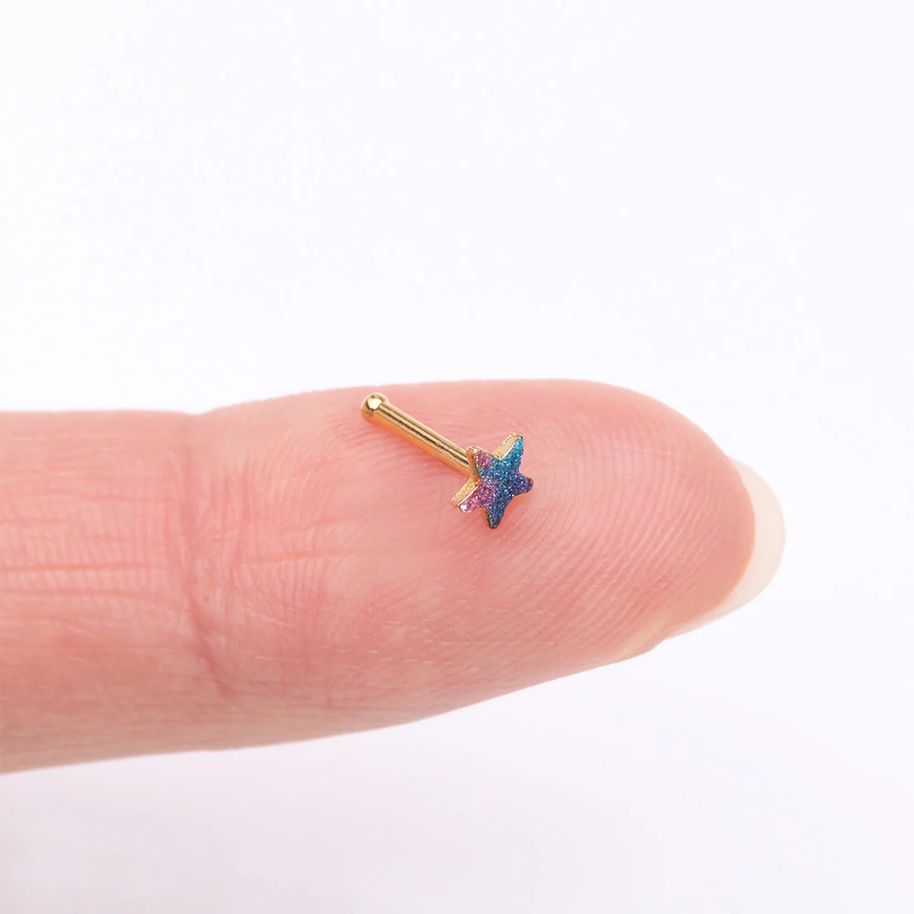 Golden Kawaii Pop Star Iridescent Sparkle Nose Stud Ring - Image 3