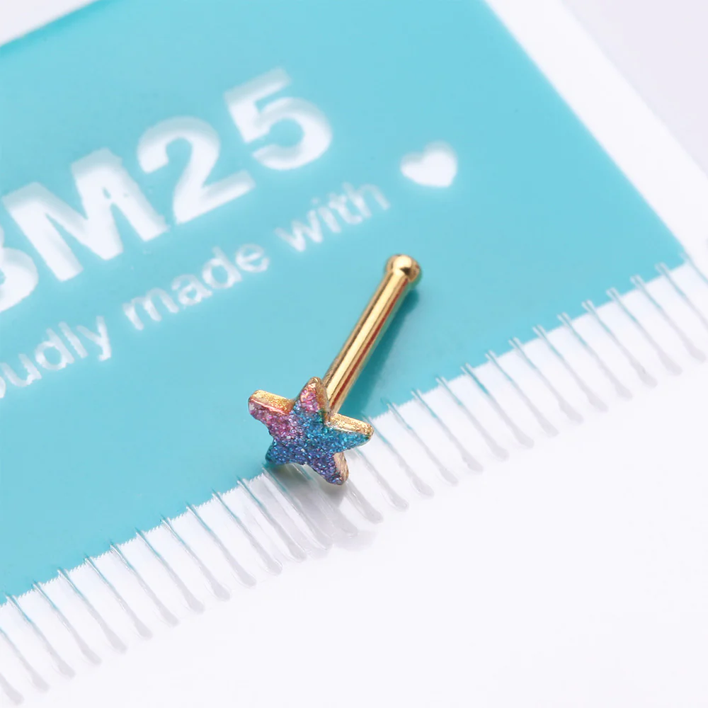 Golden Kawaii Pop Star Iridescent Sparkle Nose Stud Ring - Image 5