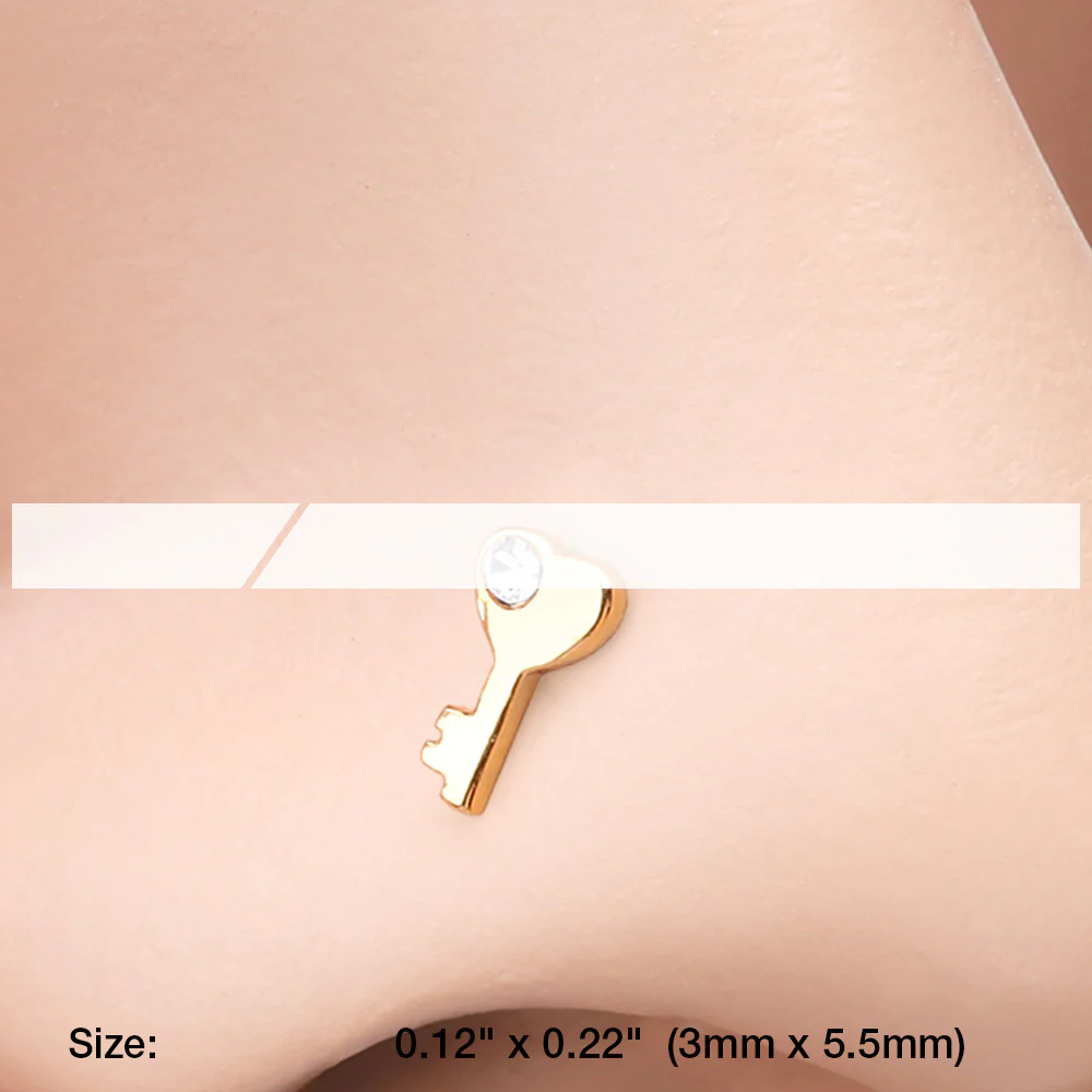 Golden Key to My Heart Sparkle Nose Stud Ring - Image 3