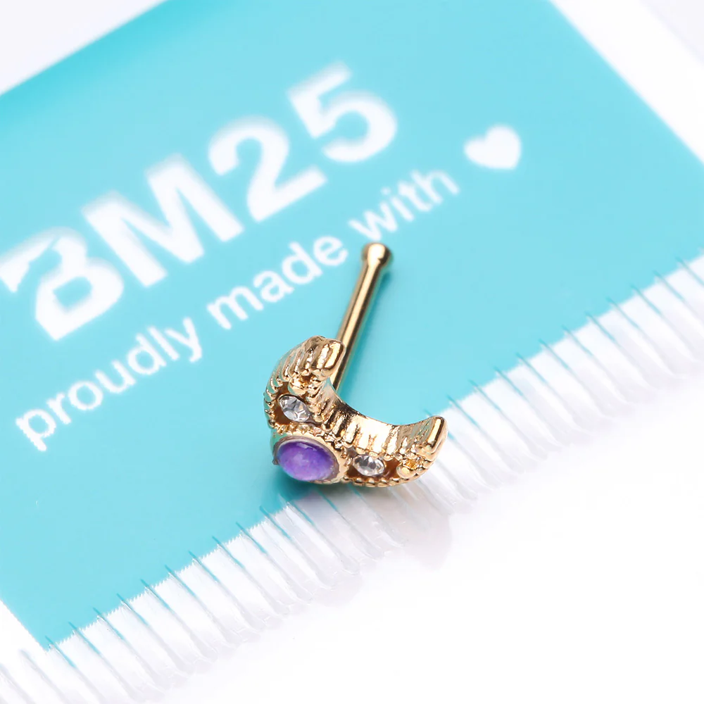 Golden Lacey Crescent Moon Opalescent Sparkle Nose Stud Ring - Image 4