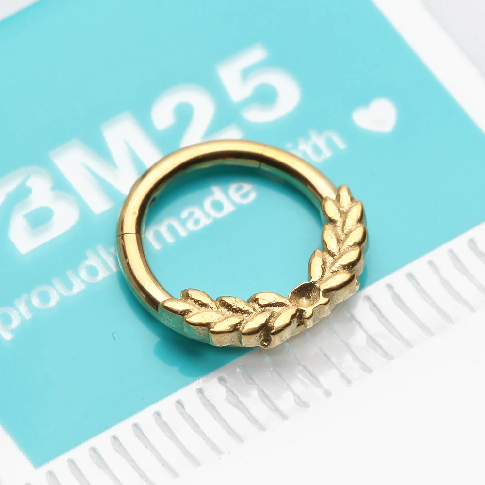 Golden Laurel Wreath Seamless Clicker Hoop Ring - Image 3