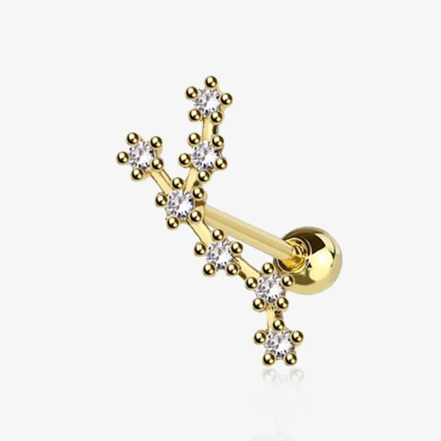 Golden Leo Zodiac Multi-Gem Sparkles Cartilage Tragus Barbell