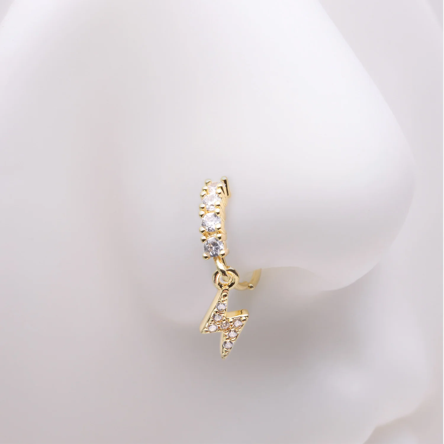 Golden Lightning Bolt Sparkle Dangle Multi-Gem Lined Bendable Hoop Ring - Image 2