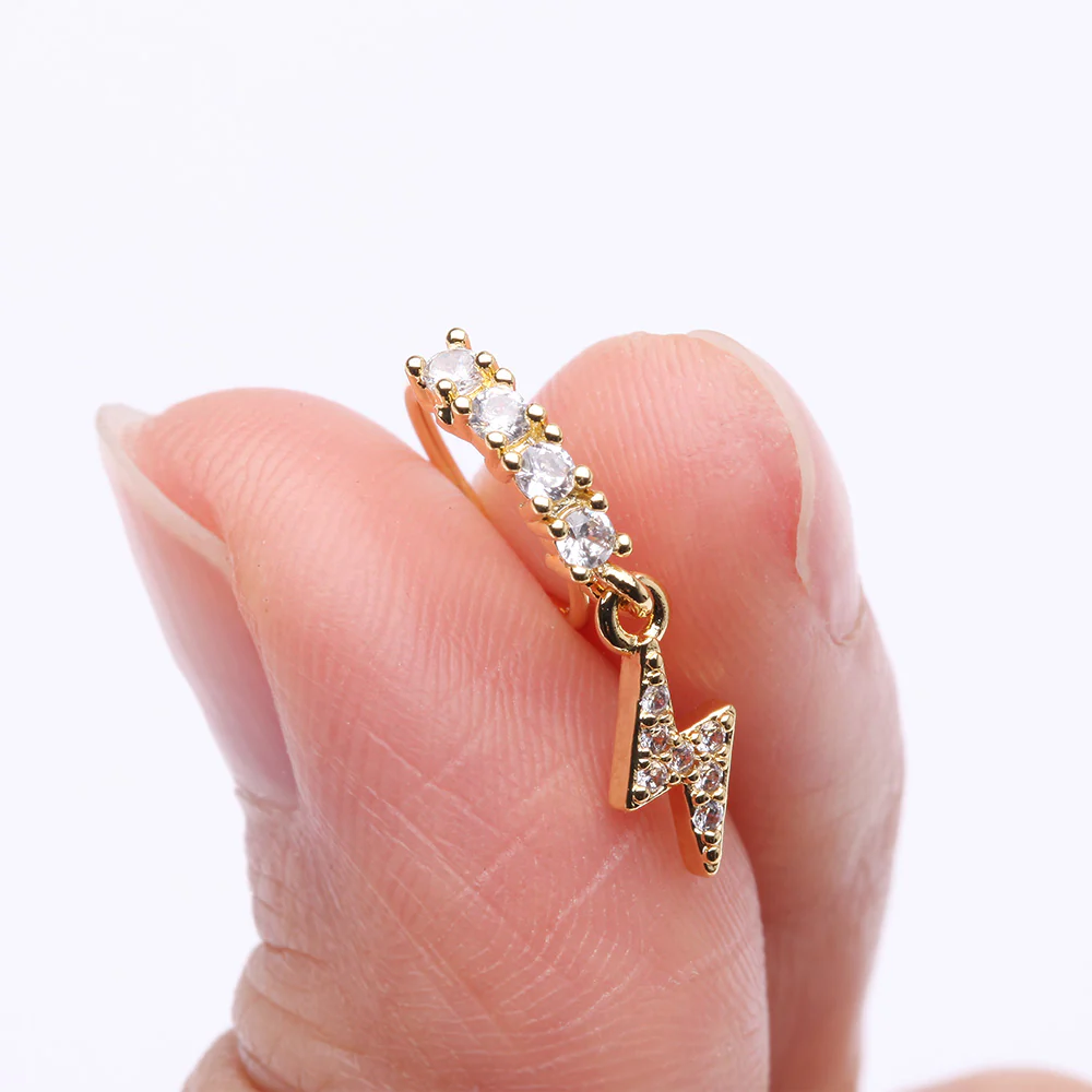 Golden Lightning Bolt Sparkle Dangle Multi-Gem Lined Bendable Hoop Ring - Image 3