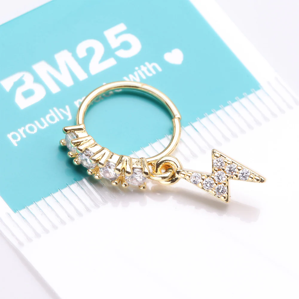Golden Lightning Bolt Sparkle Dangle Multi-Gem Lined Bendable Hoop Ring - Image 4